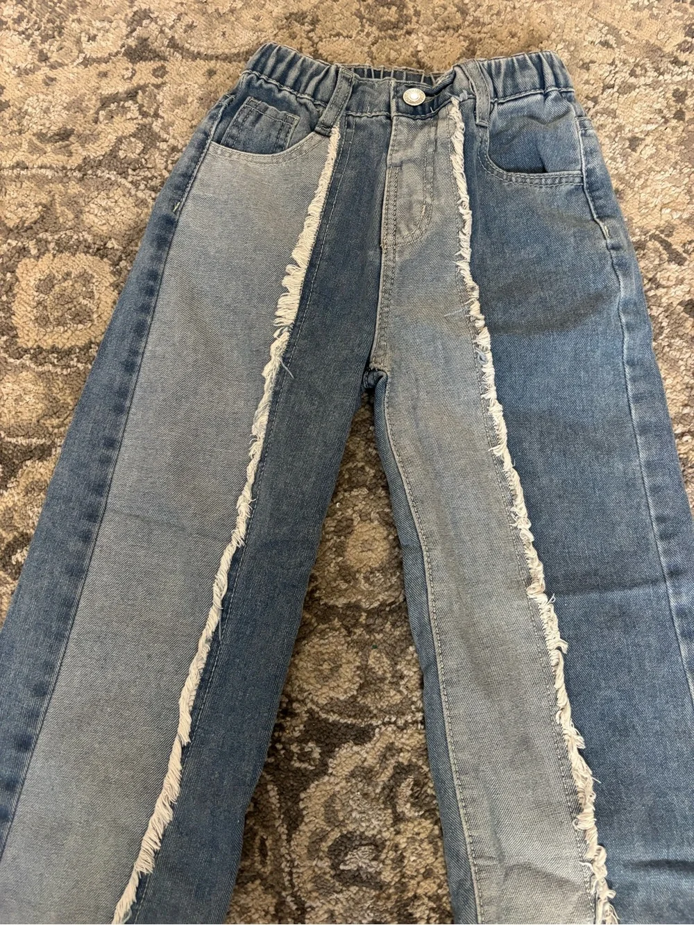 Girls Two-Tone Frayed Panel Jeans